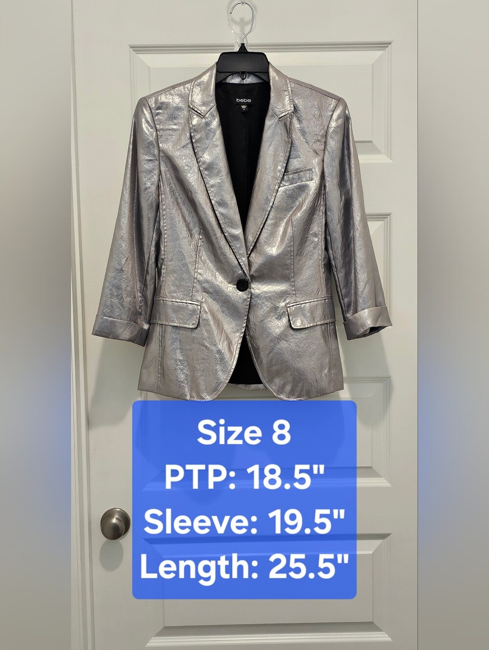 Bebe Metallic Silver Blazer Jacket - Size 8 - GUC Flawed